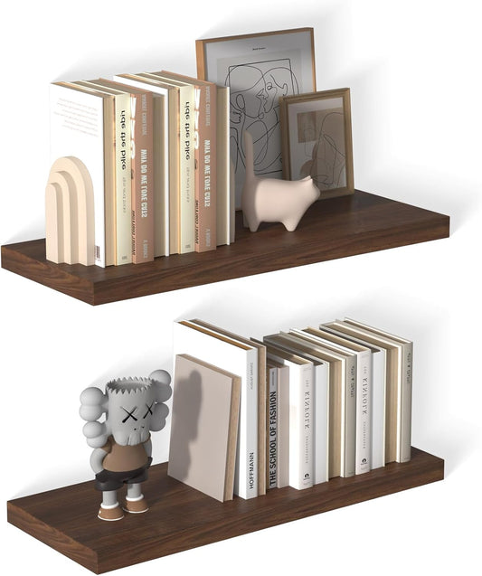 12 Inch Deep Floating Shelves for Wall 2 Pack Floating Shelves Large Storage Space Wall Mount Shelf for Living Room Kitchen Bathroom 30" W x 12" D x 1.2" H Walnut