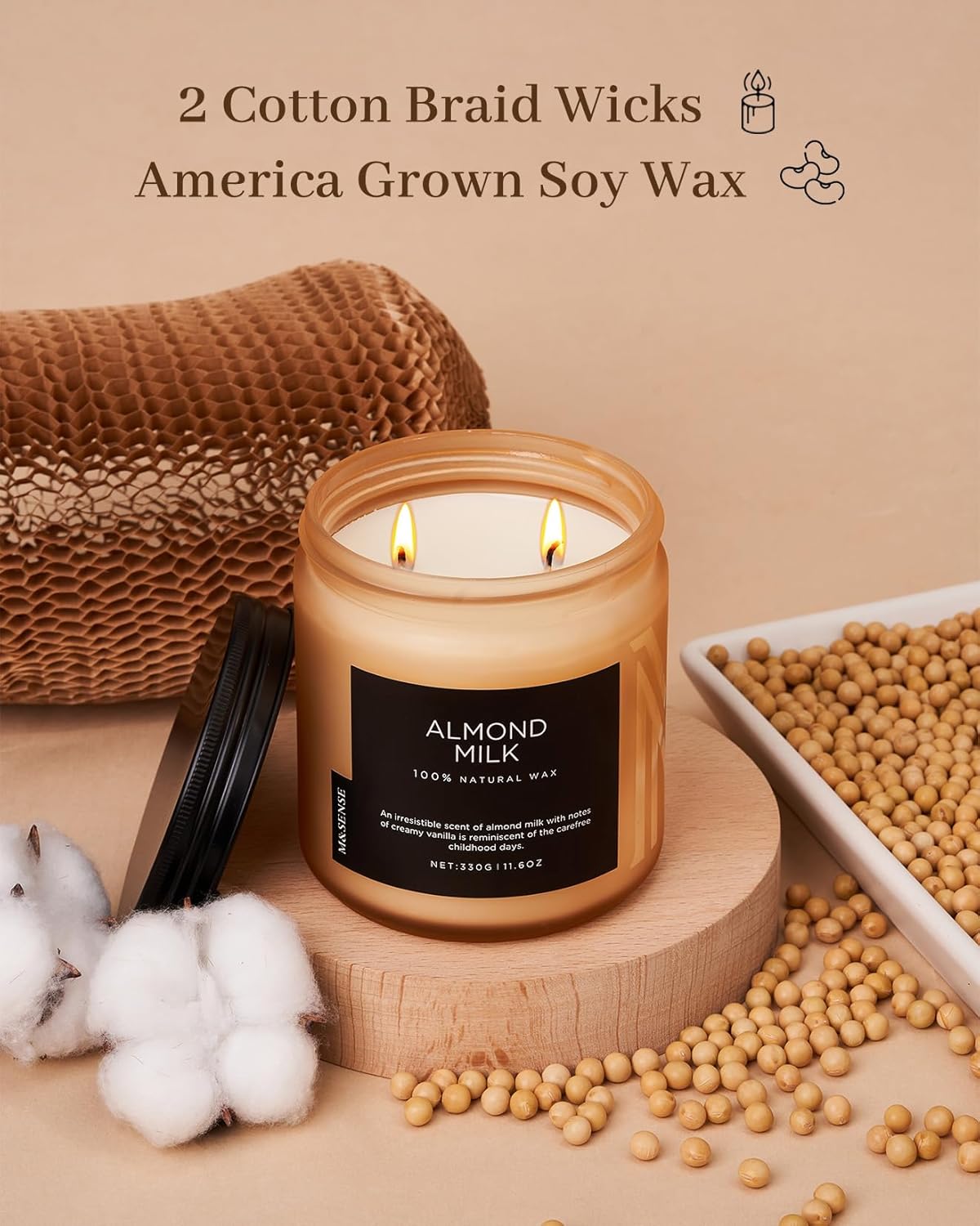 M&SENSE Creamy Vanilla Scented Candle, 11.6oz Clean Non Toxic Home Sweet Scent 70 Hours Burn Time Fragrance Candle for Women Teacher Friends, 2 Wick Natural Soy Wax for Home Decor