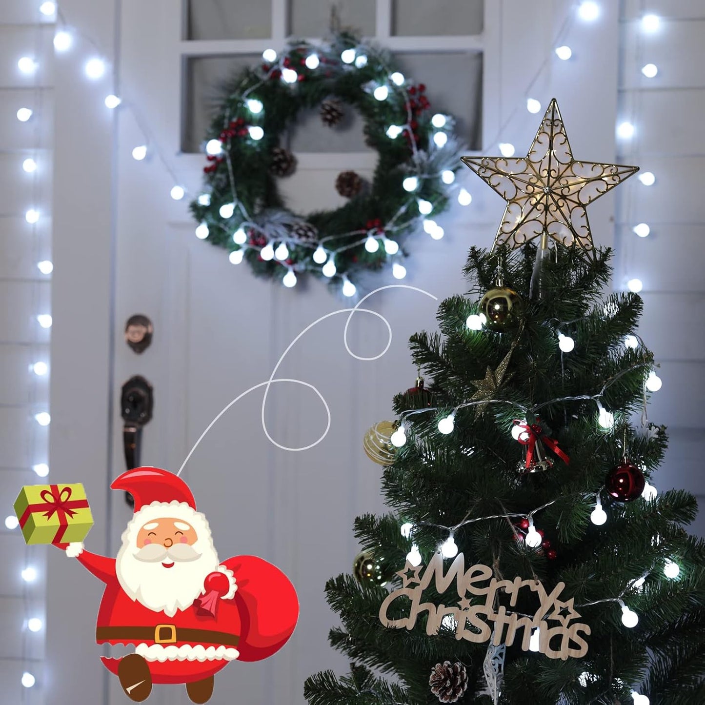 Minetom 33 Feet 100 Led Globe Ball String Lights, Fairy String Lights Plug in with Remote, Waterproof Globe String Lights for Indoor Outdoor Party Wedding Christmas Tree Garden Decoration, Pure White