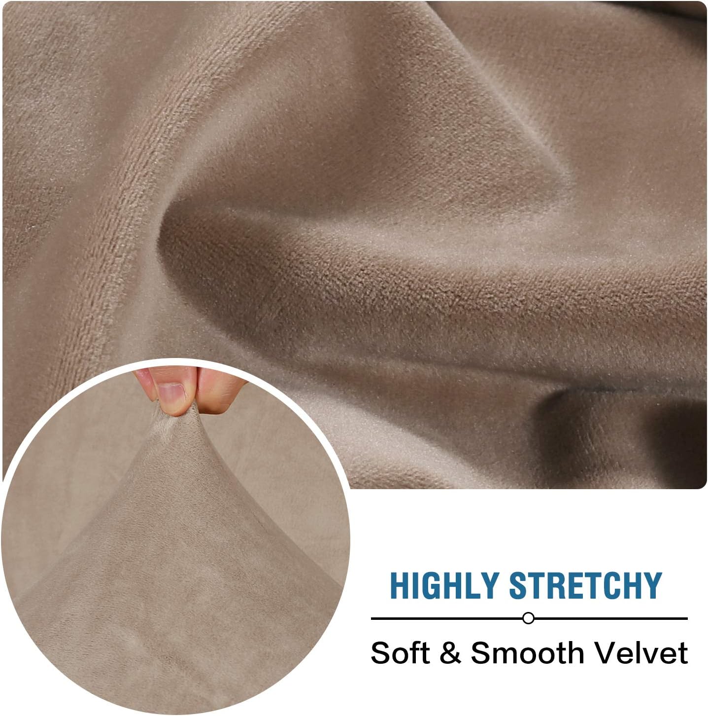 H.VERSAILTEX Velvet Stretch Couch Cushion Cover Plush Cushion Slipcover for Chair Loveseat Sofa Cushion Furniture Protector Seat Cushion Sofa Cover (3 Piece Sofa Cushion Covers, Taupe)
