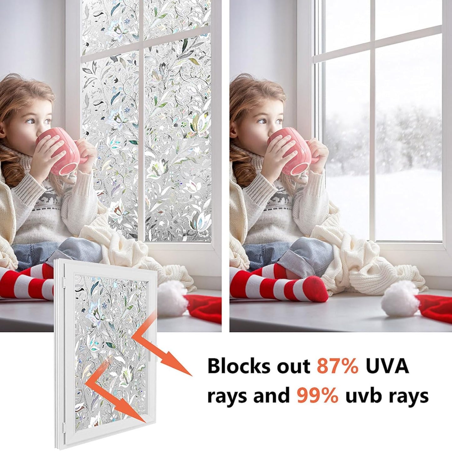 Kromapolis Window Privacy Film, Vinyl Glass Covering, Stained Decorative Film Frosted, Static Window Clings, Non-Adhesive, No-Glue (17.5 x 78.7 inch)