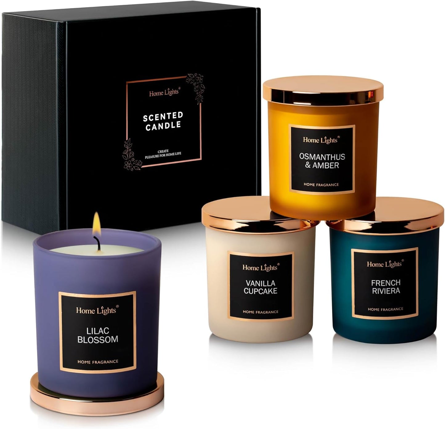HomeLights Scented Candle Gift Set, Natural Soy Wax Candles, 4 Pack Long Lasting Up 140 Hours, Aromatherapy Candles for Women Men Birthday Thanksgiving Christmas