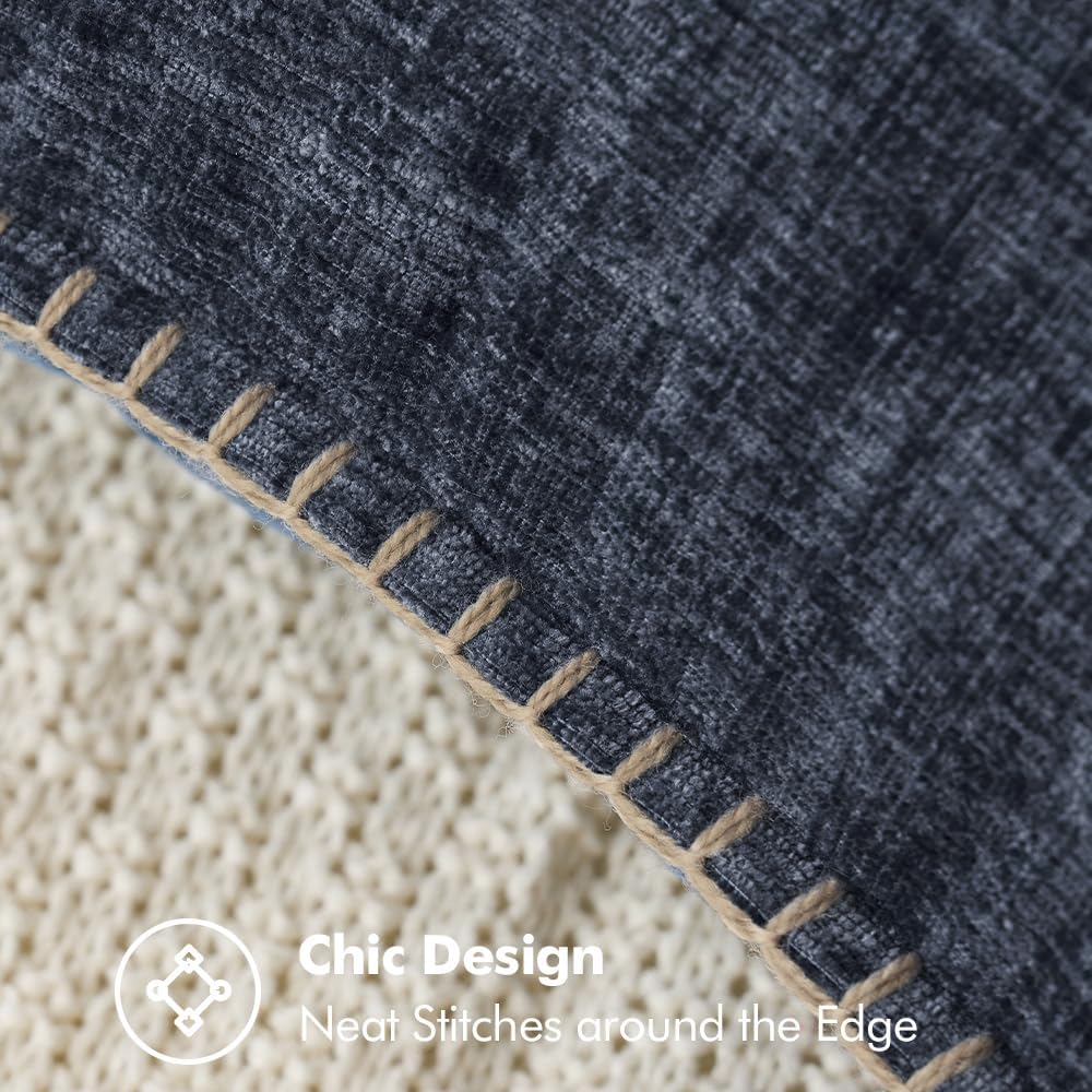 MIULEE Pack of 2 Couch Throw Pillow Covers 20x20 Inch Dark Blue Farmhouse Decorative Pillow Covers with Stitched Edge Soft Chenille Solid Dyed Spring Pillow Covers for Sofa Bed Living Room