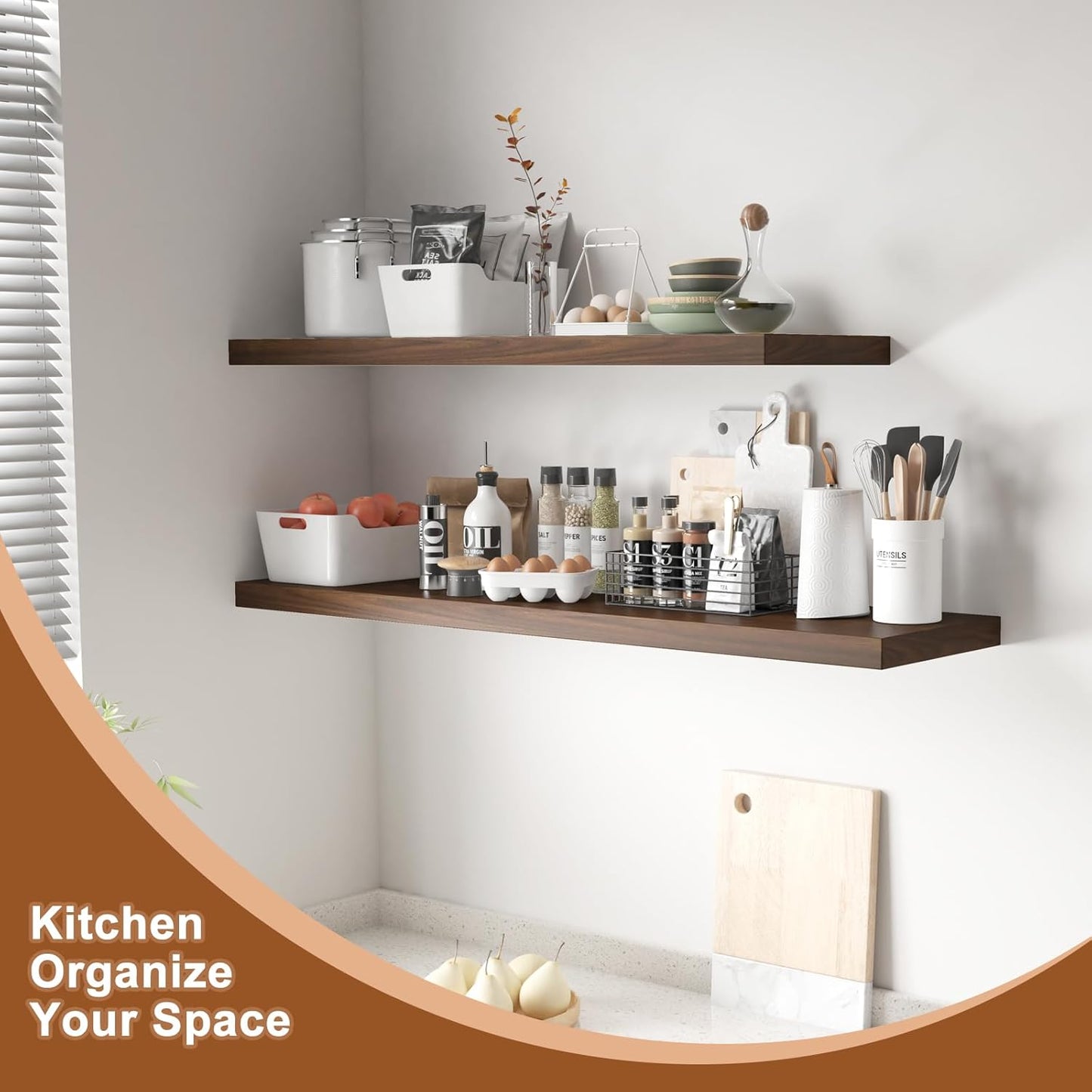 12 Inch Deep Floating Shelves for Wall 3 Pack Floating Shelves Large Storage Space Wall Mount Shelf for Living Room Kitchen Bathroom 30" W x 12" D x 1.2" H Rustic Brown