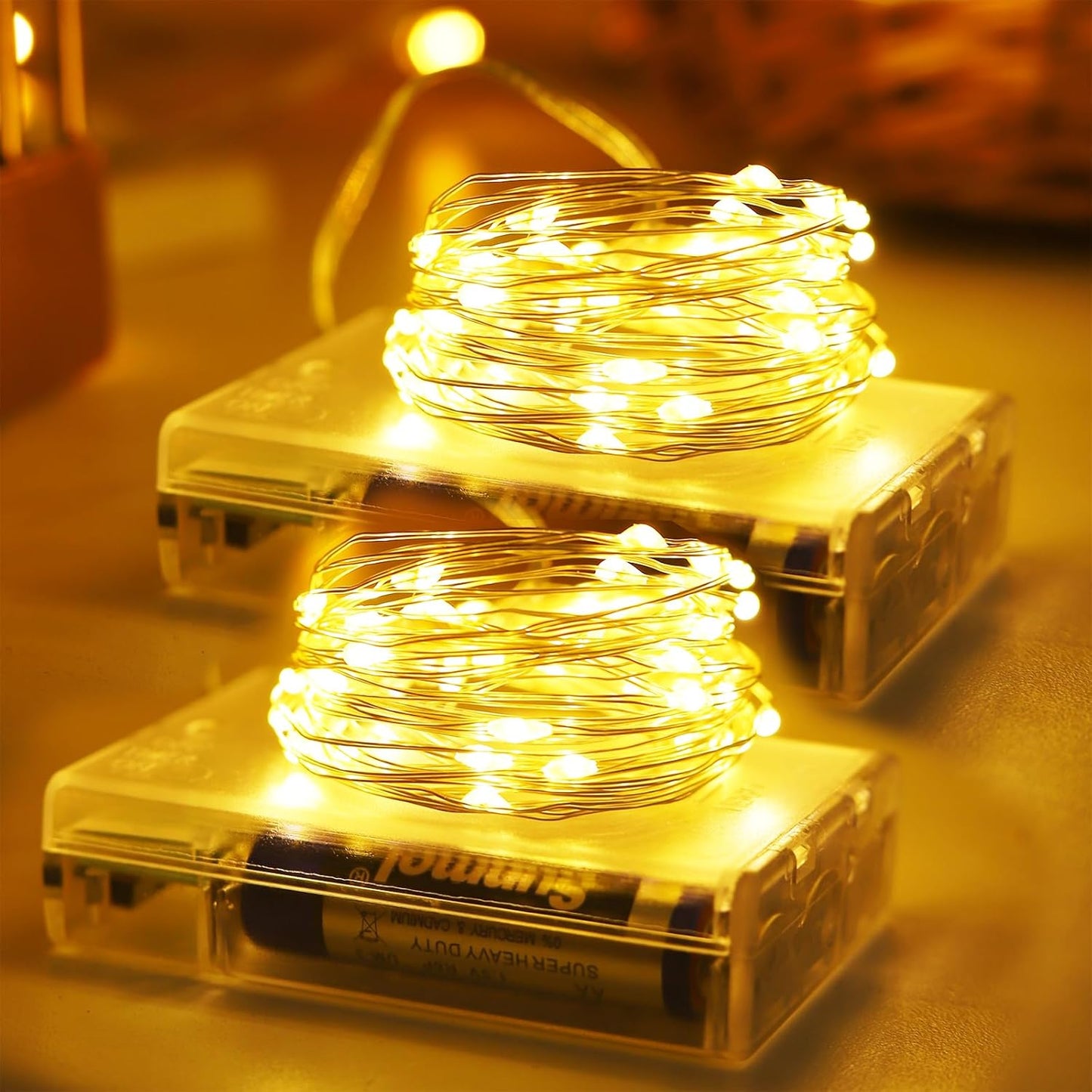 Christmas Decorations Warm White Fairy String Lights, Battery Operated with Timer, 2 Pack Total 33FT 100 Led Mini Battery Powered Twinkle Mason Jar Waterproof Firefly Lights DIY Party