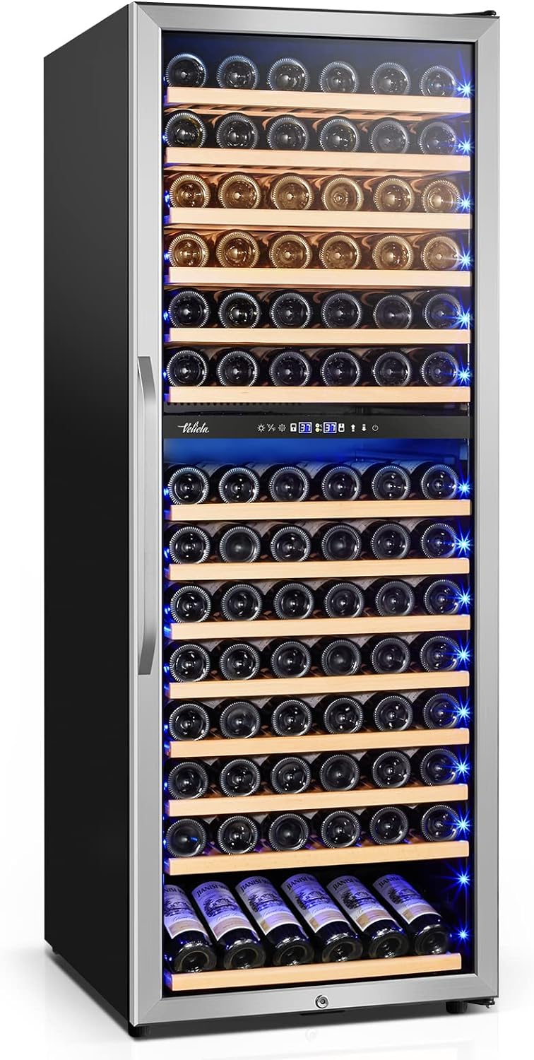 24 Inch Wine Cooler Fridge Dual Zone, Professional Large Capacity High Wine Refrigerator with Powerful Compressor, Quiet Operation and Elegant Design-KMHJ408D