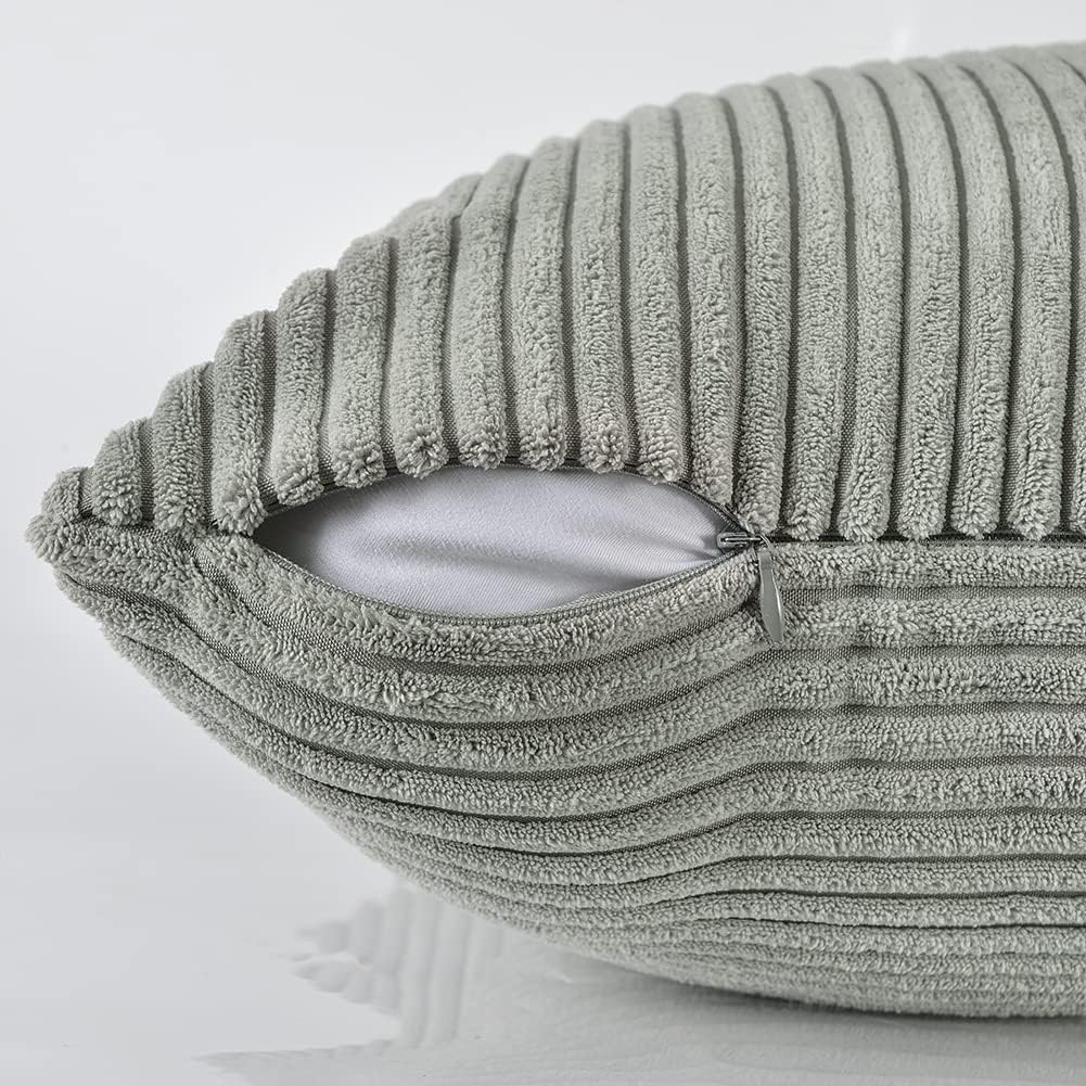 Fancy Homi 2 Packs Grey Decorative Throw Pillow Covers 22x22 Inch for Living Room Couch Bed Sofa, Rustic Farmhouse Boho Home Decor, Soft Corss Corduroy Patchwork Accent Square Cushion Case 55x55 cm