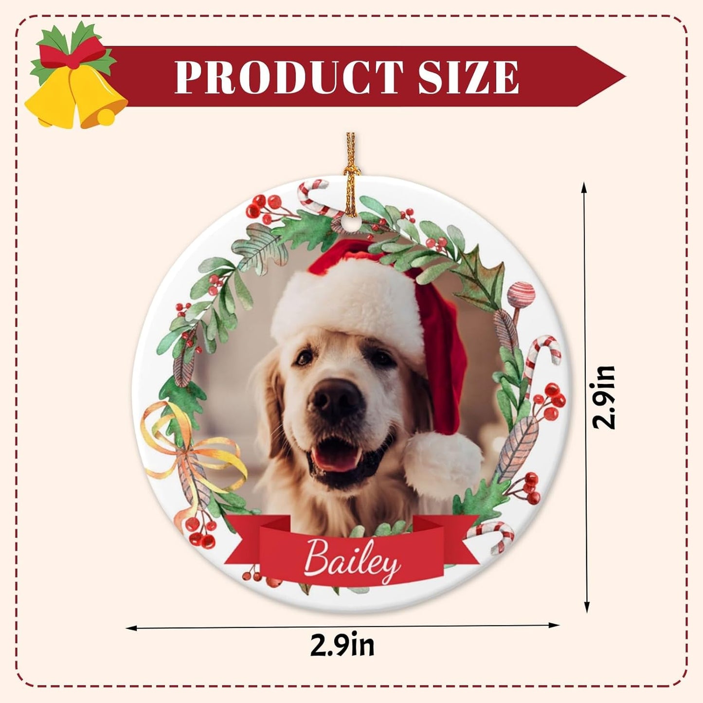 Personalized Dog Name Ornament 2025 Custom Pet Cat Names Ornaments for Christmas Tree,Dog 1st Christmas Ornament Gift, Double-Sided Ceramic Customized Xmas Ornament