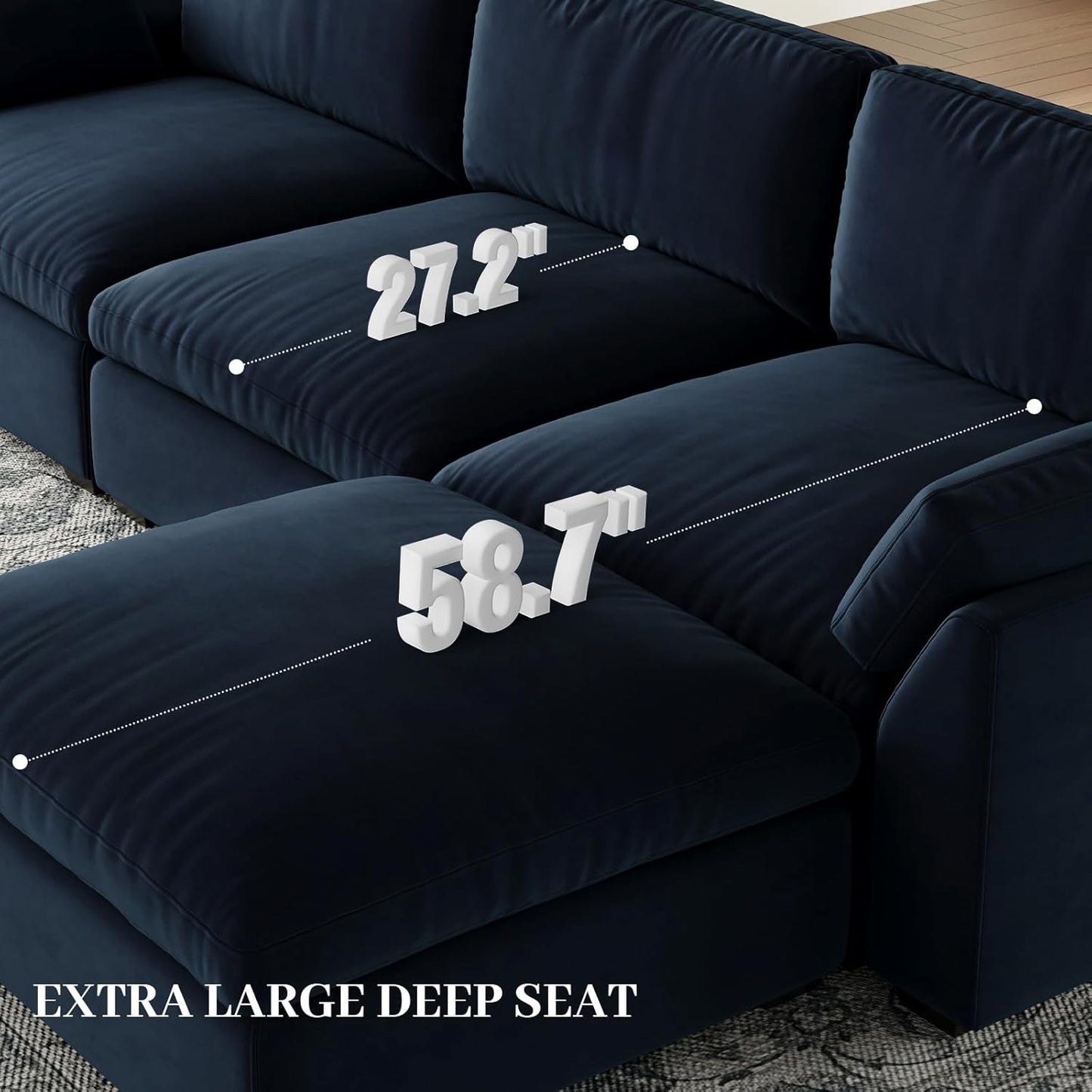 Belffin Sectional Couch with Extra Deep Seat,137.8" Cloud Modular Sectional Sofa,Convertible 6-Seater U Shaped Couches for Living Room,Oversized Comfy Velvet Blue Couch