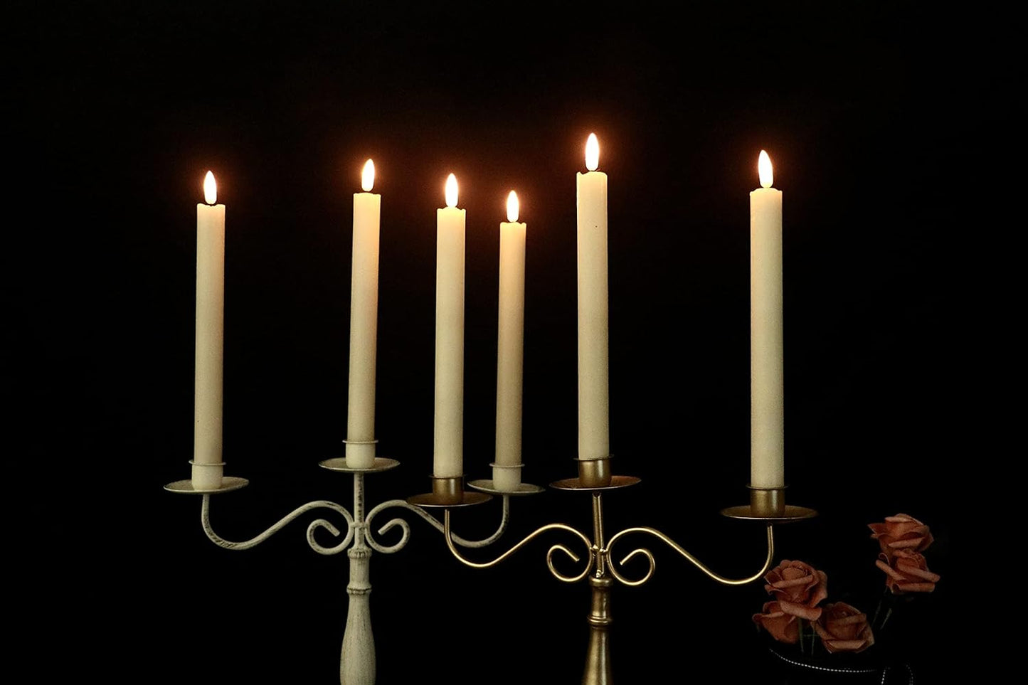 GenSwin Flameless Flickering Taper Candles with 2 Remote Controls and Timer, Real Wax 3D Wick Light Window Candles Battery Operated Pack of 8, Christmas Home Wedding Decor(Ivory, 0.78 X 9.64 Inch)