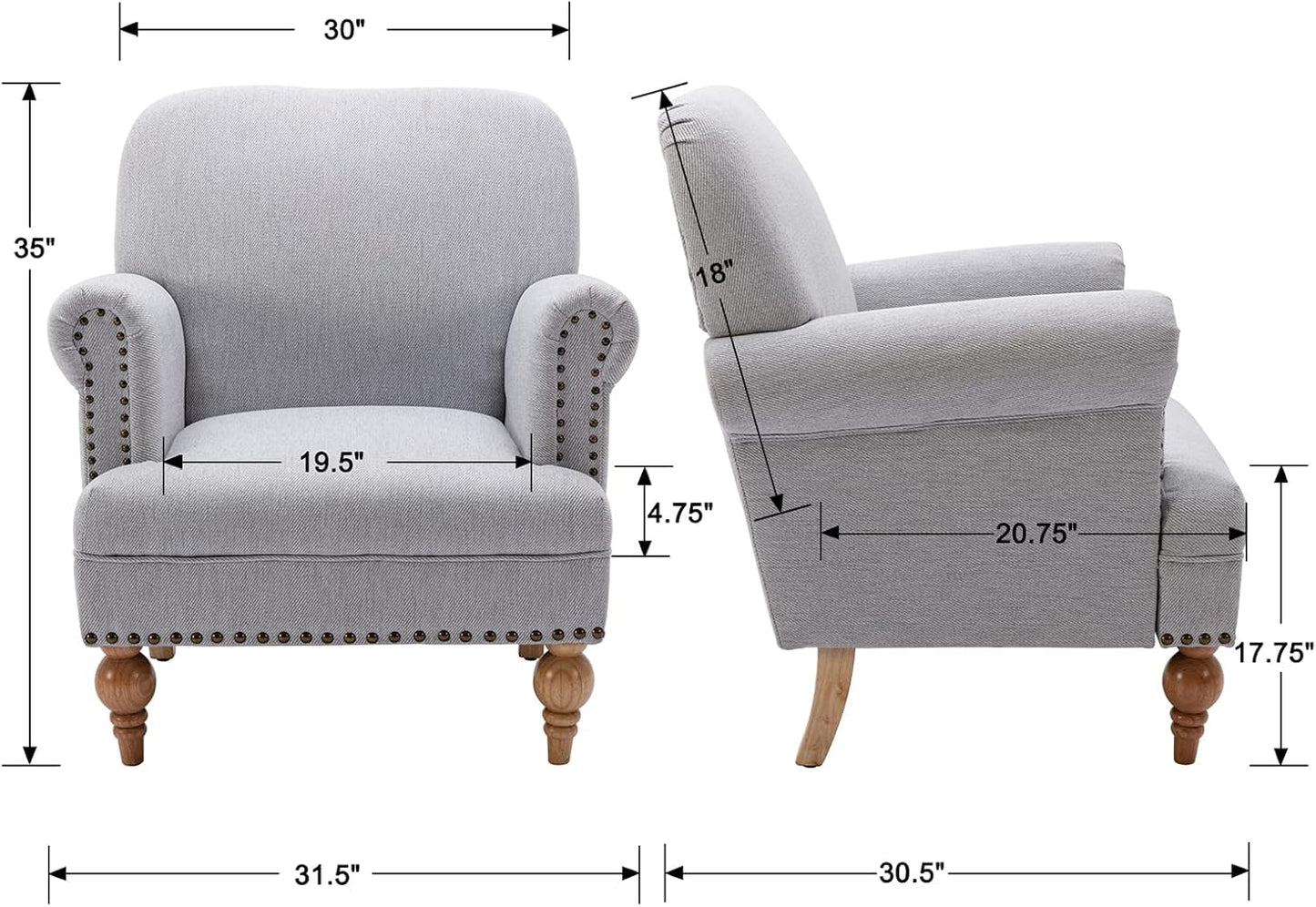 chairus Linen Accent Chair for Living Room Upholstered Mid Century Modern Single Sofa Chair with Solid Wood Legs Comfy Reading Chair Armchair for Bedroom/Office Room/Recption/Lounge, Grey