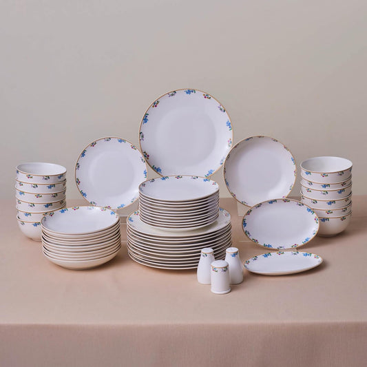 Karaca New Brillo 53-Piece Dinnerware Sets for 12 People, Modern Design, New Bone China Dinner Set, Kitchen Set with Serving Plates, Toothpick Holder