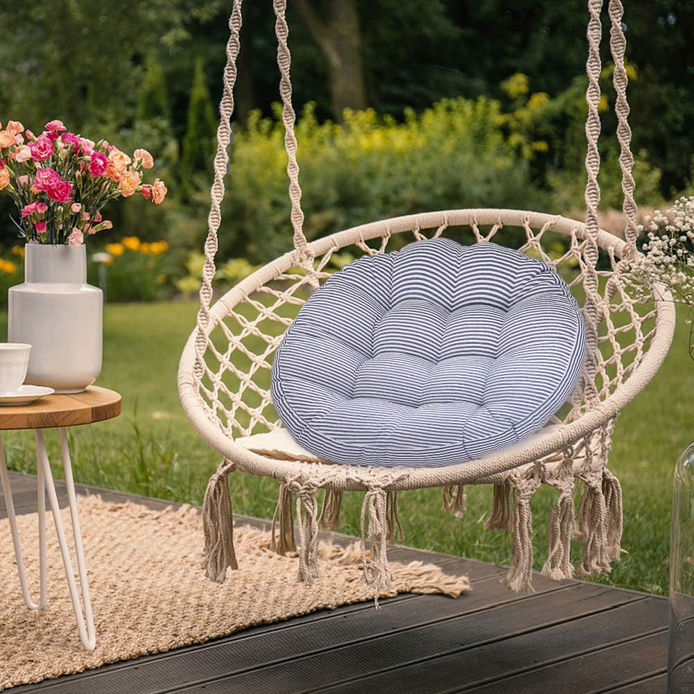 Tiita Indoor/Outdoor Cushions 22 Inch Round Striped Chair Cushions for Patio Garden Seat Cushion Pads for Home Floor Pillows Window Pad Set of 2, Blue