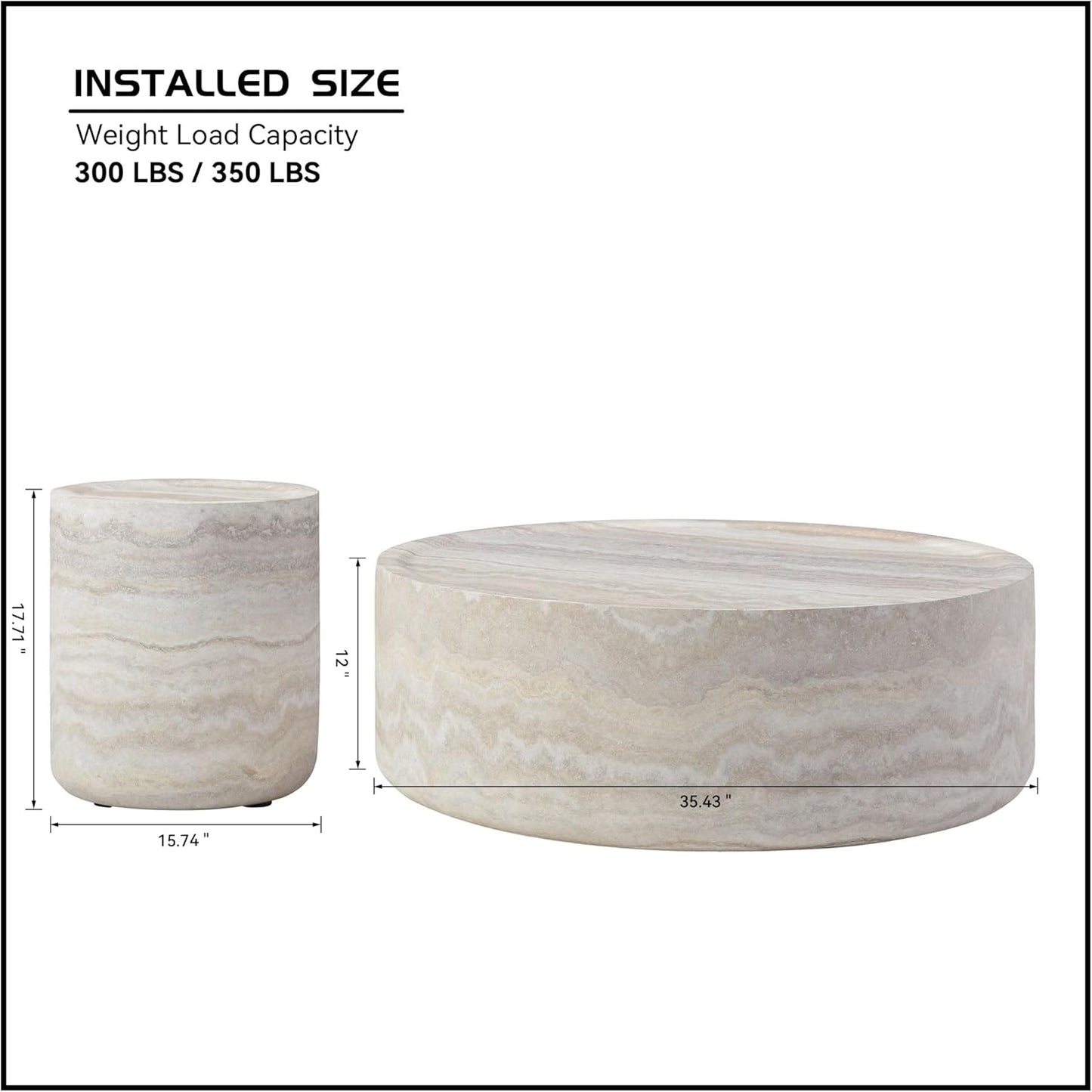 Coffee Table and Side Table Set, Round Faux Marble Coffee Table Set of 2 for Living Room, Luxury Circle End Table Modern Drum Center Tables for Apartment Office