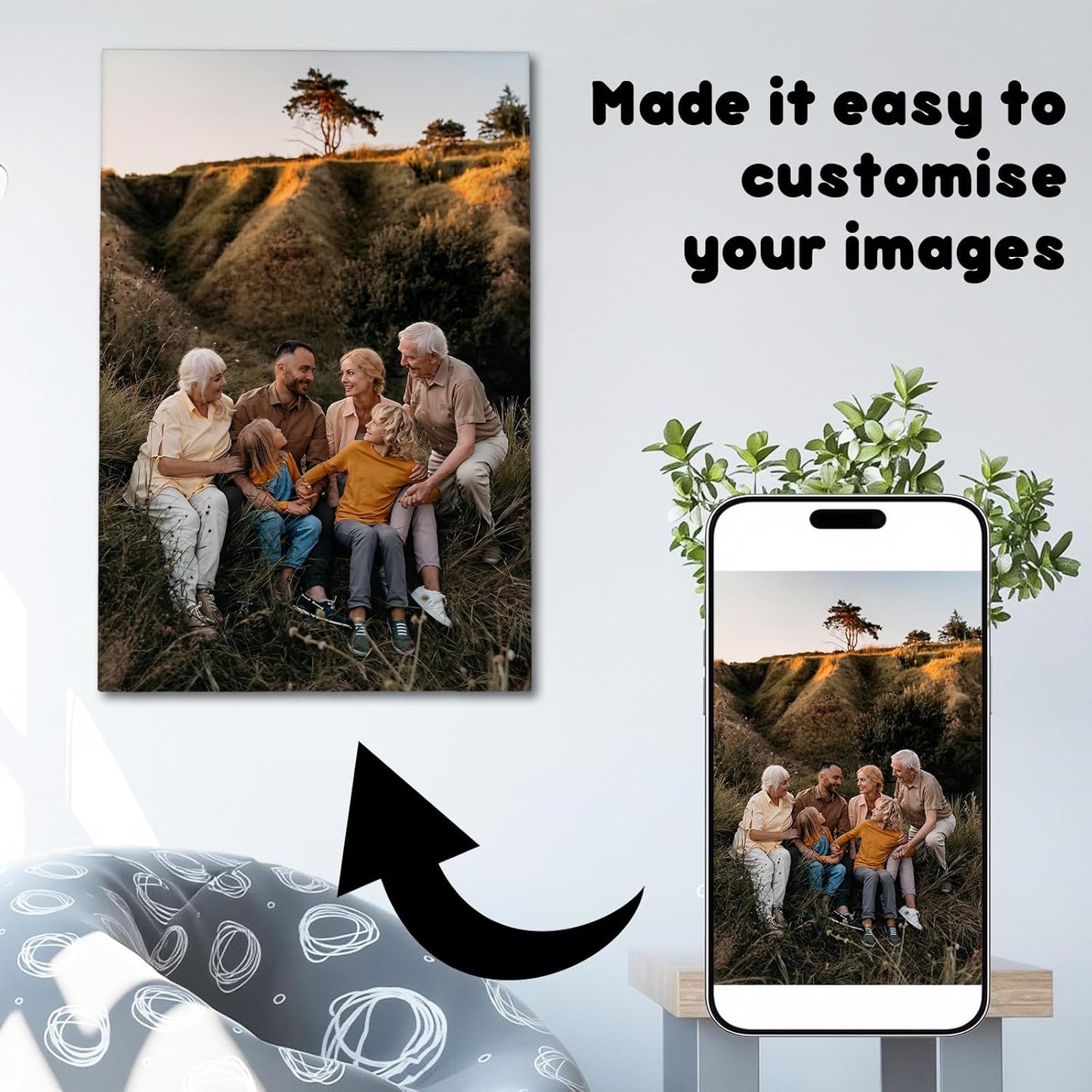 Canvas Prints With Your Photos, Custom Poster On Canvas Customized Canvas Prints with Your Photos Gift for Living Room, Bedroom, Friend，Lover, Wedding Pet Baby Family Photo Framed Wall Art 12×18