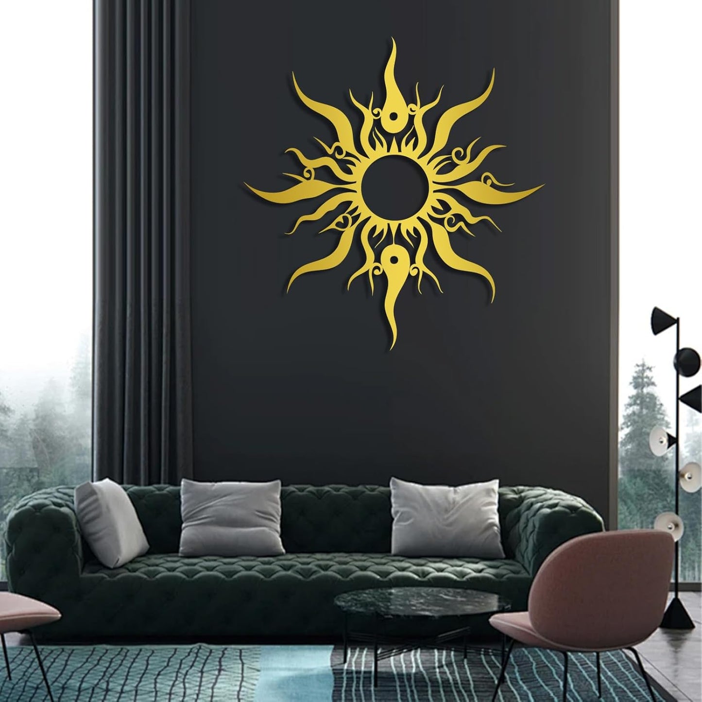 Hotuijxca Metal Wacky Sun Wall Art, Wacky Sun Metal Decor for Livingroom, Bedroom (Silver, 39"x38"/100x96cm, metal wall art)