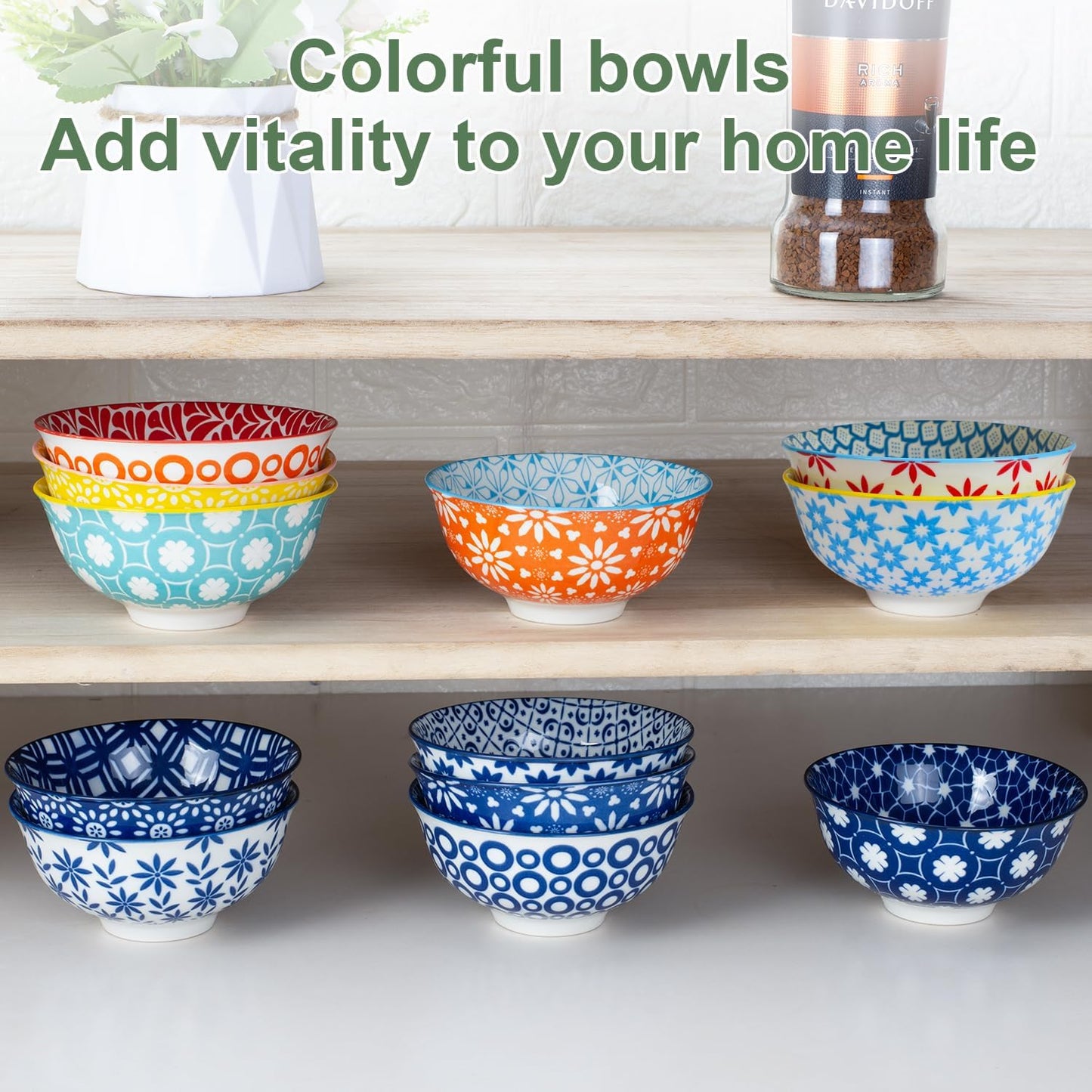 Blue and White Ceramic Bowls Set of 6, 4.7in Small Dessert bowl 10 oz for ice cream, Snack, Porcelain bowl for Dipping,Dishwasher/Microwave safe
