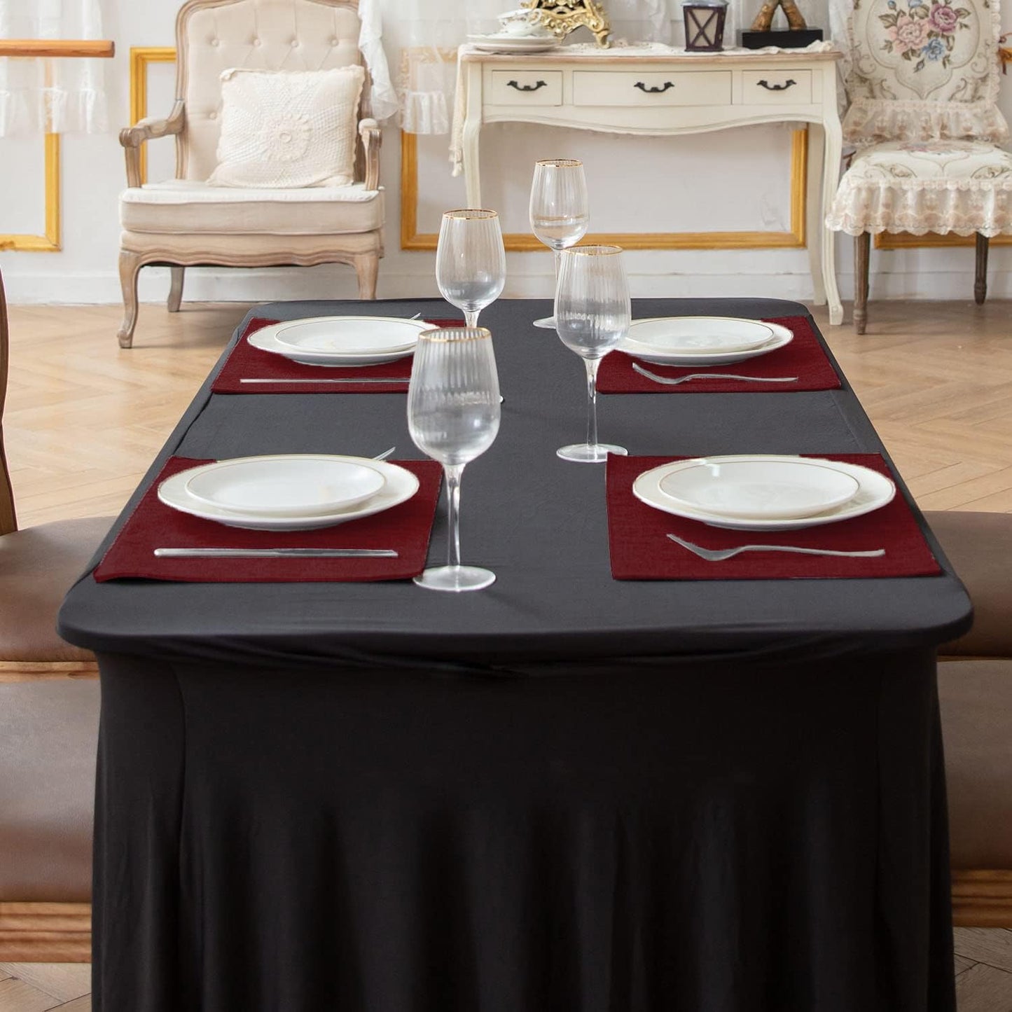Cloth Placemats Set of 8, Linen Type Fabric Placemats Machine Washable Heat Resistant Placemats Wrinkle Free Thick Polyester Kitchen Place Mats for Dining Table (Burgundy)
