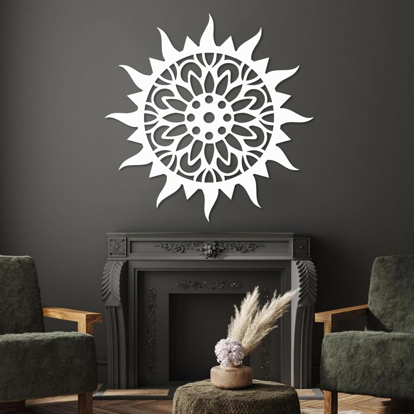 Sunburst Metal Wall Decor, Metal Sun Wall Decor, Metal Sun Flower Wall Art, Outdoor Metal Sun Wall Art, Sun Burst Wall Decor, Home Decor, Patio Decor, Wall Art for Living Room, Bedroom (White, 39"x39"|100x100cm)