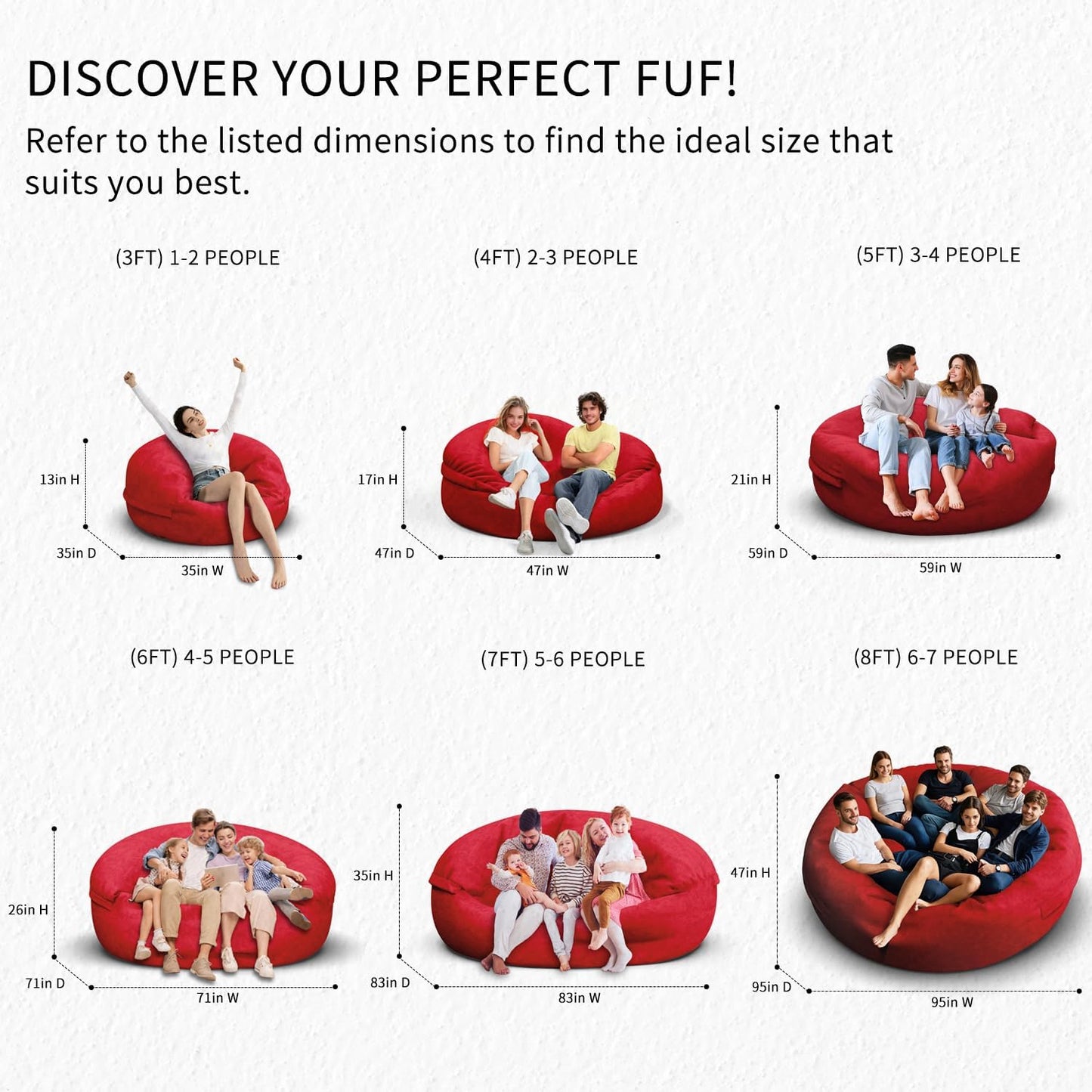 Bean Bag Chair for Adults 3FT,Soft Removable Cover for Teens/Girls Bedroom,Fluffy Giant Round Floor Beanbag Lounger Chairs (No Filler,Big Red)