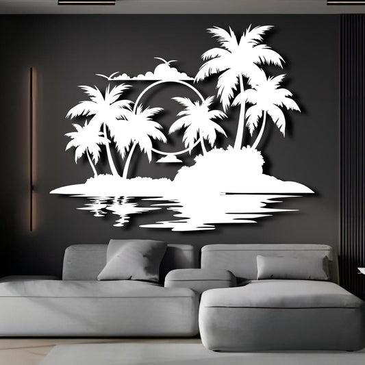Palm Tree Metal Wall Decor,Palm Tree Metal Wall Art,Metal Palm Tree,Metal Palm Tree Wall Decor,Tropical Metal Wall Art,Beach Wall Decort,Metal Wall Decor (style 2,white,47 L" x 37 W" / 120 x 94 cm)