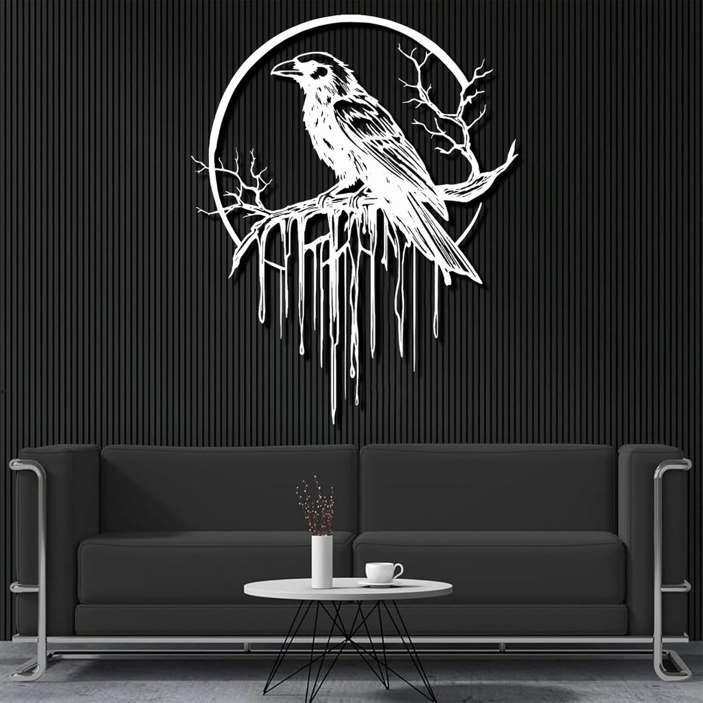 Crow Metal Wall Decor, Raven Wall Art, Large Gothic Raven Decor Hangings, Bird Wall Decor, Metal Tree Branch Decor, Ravens Sign, Raven Art for Living Room (Gold, 28"x22" |70x56cm, metal wall art)