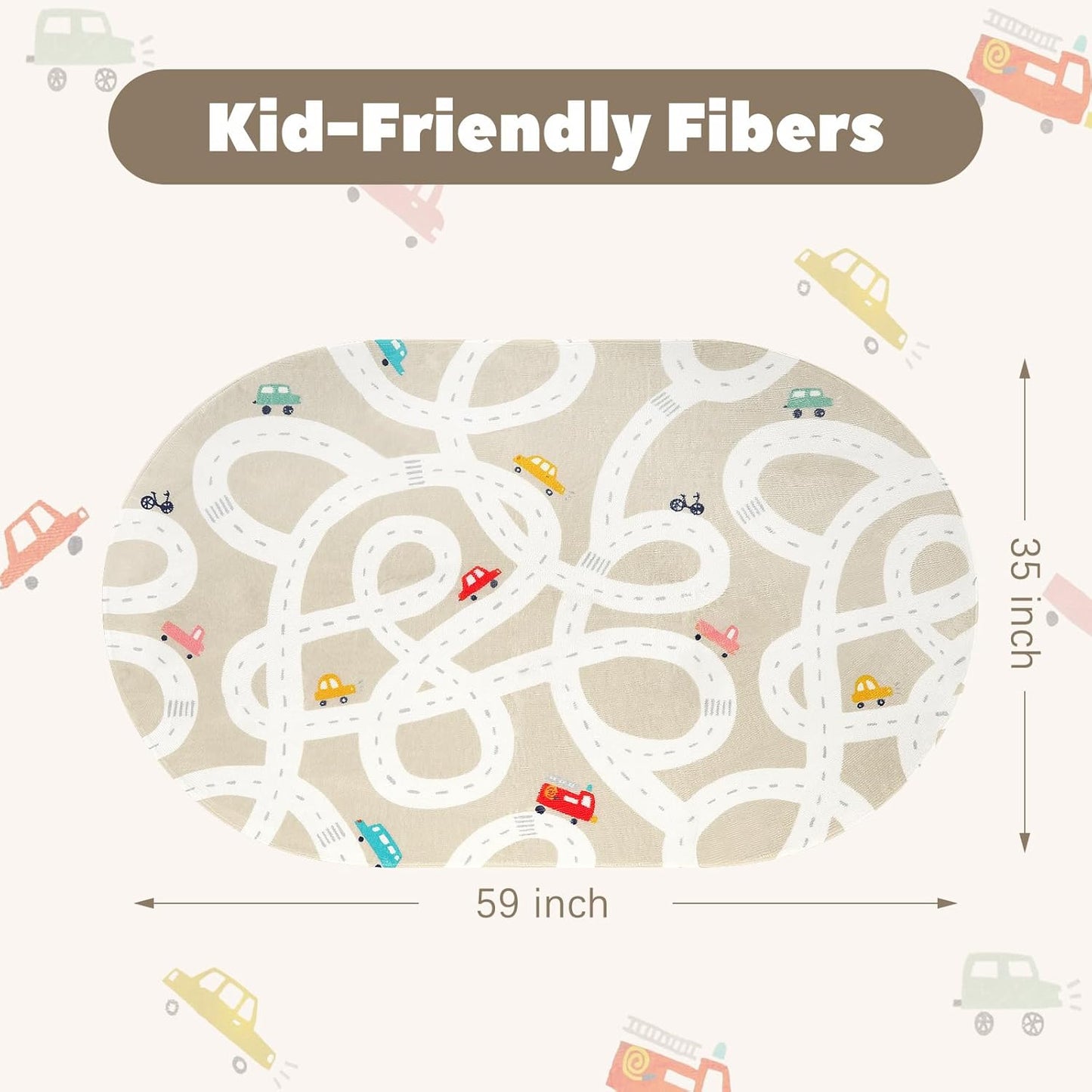 STARUIA Small Kids Rug for Kids Room, 3'x5' Washable Road Rug for Baby Nursery, Non-Slip Car Rugs for Playroom, Tan Traffic Play Mat Soft Fun Rugs for Boys Girls Dorm Toy Room Tent