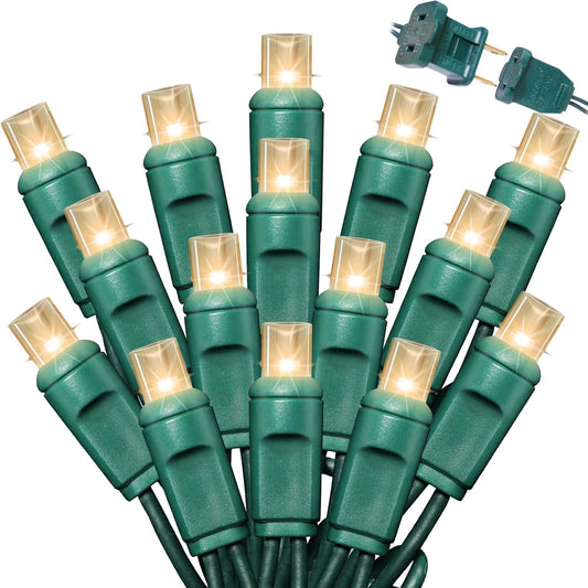 100Count (2pk of 50L) String Lights, LED Christmas Lights, 6" SPACING,Twinkle,Green Wire,Warm White