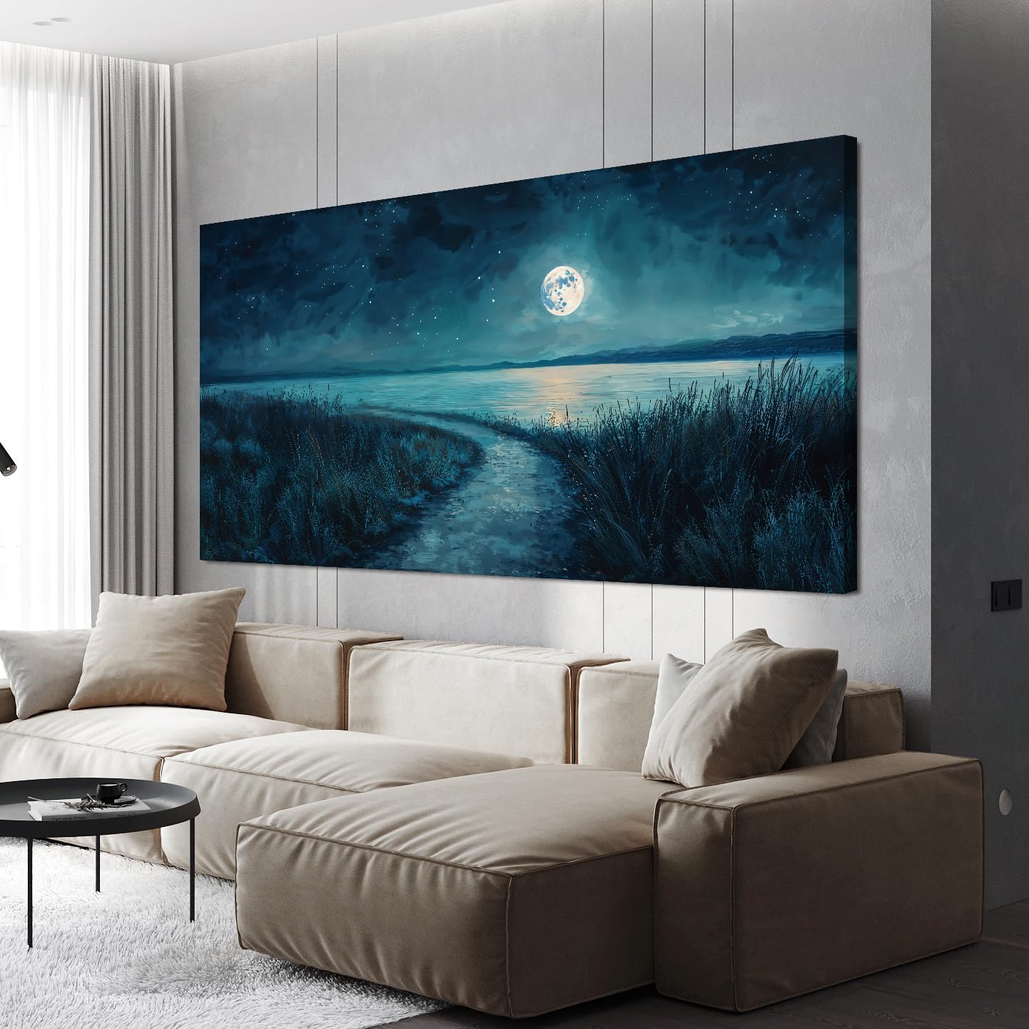 Canvas Wall Art Decor Modern Large Wall Decor For Living Room Blue Botanical Wall Art Blue Coastal Wall Art Artwork for Walls Large Canvas Prints Art Work For Home Office Wall Decor 29" X 58"