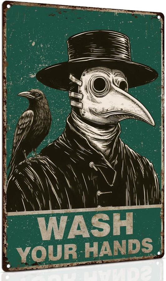 ALKB Halloween Bathroom Decor 8x12 Inch - WASH YOUR HANDS, Gothic Vintage Metal Tin Sign, Novelty Gifts for Men Women Adult