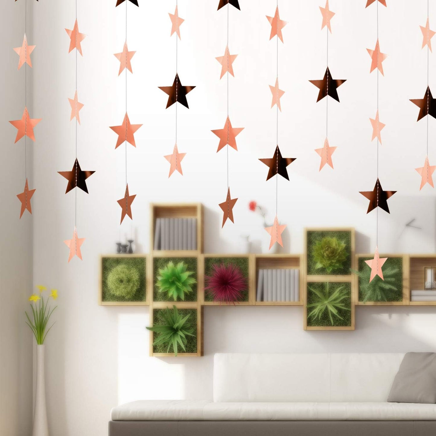 Patelai Glitter Star Garland Banner Decor 130 Feet Star Hanging Bunting Banner Twinkle Backdrop for Homecoming Classroom Wedding Birthday Halloween Christmas Party Supplies(Rose Gold)