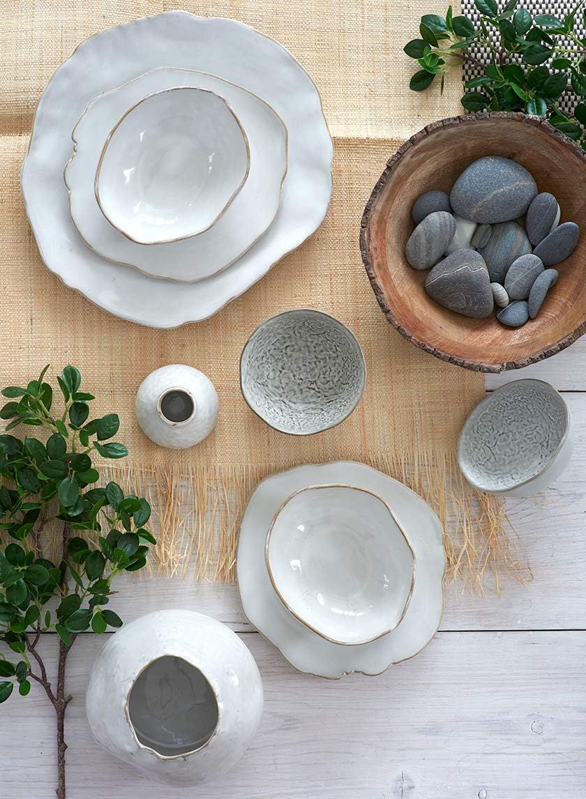 Serene Spaces Living Large Free-Form Edge Glazed Ceramic Bowl, Set of 4, Centerpiece for Vintage Weddings, Events, Measures 6" Long, 5.5" Wide, 2.75" Tall