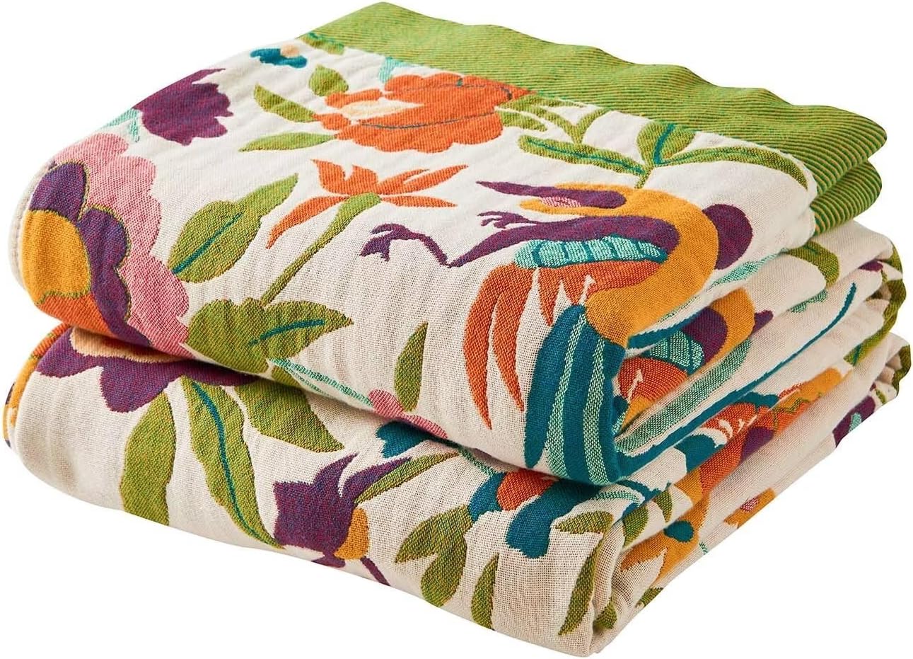 Boho Throw Blanket for Bed, 100% Cotton Soft Rustic Quilt Fall Blanket, 60"x80" Floral Printed Farmhouse Decor Bed Blankets, All Season Rustic Reversible Bohemian Throw Quilt