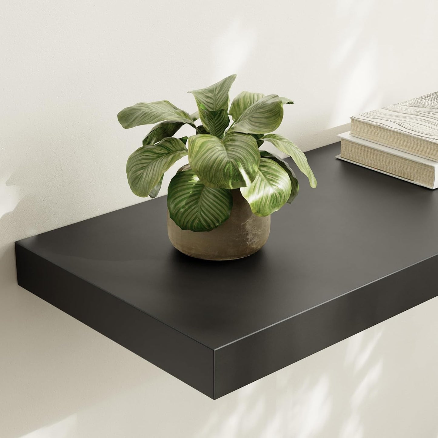 Large Floating Shelves for Wall Set of 1 Wooden Wall Shelves 36 in x 12.75 in x 2 in Room Decor Long Shelf with Invisible Wall Mount Bracket for Bedroom Kitchen Living Room Black