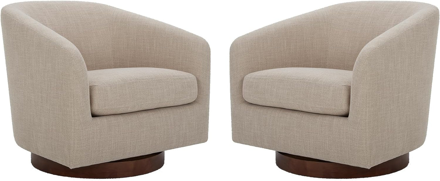 CHITA Swivel Accent Chair, FSC Certified Upholstered Fabric Barrel Chair for Living Room Set of 2, Fully Assembled, Flax Beige