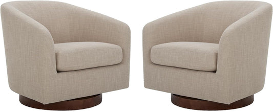CHITA Swivel Accent Chair, FSC Certified Upholstered Fabric Barrel Chair for Living Room Set of 2, Fully Assembled, Flax Beige