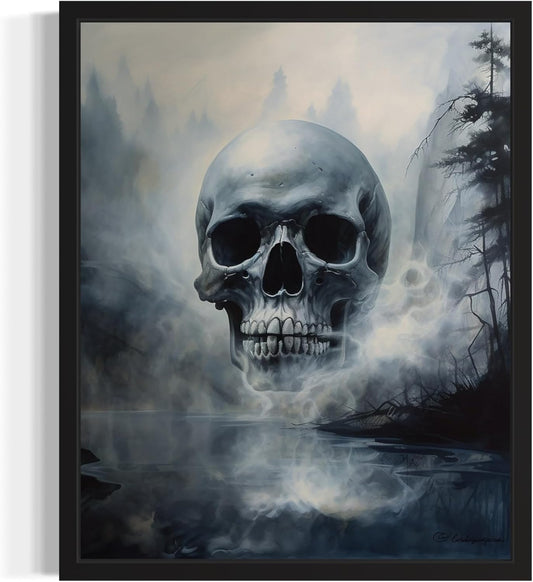 Foggy Skull Poster Art Print, Halloween Scary Vintage Wall Art Academia Spooky Painting Decoration for Horror Prints, Gothic Posters Bedroom Decor 89 (Foggy Skull, 11 x 14 inches, Unframed)