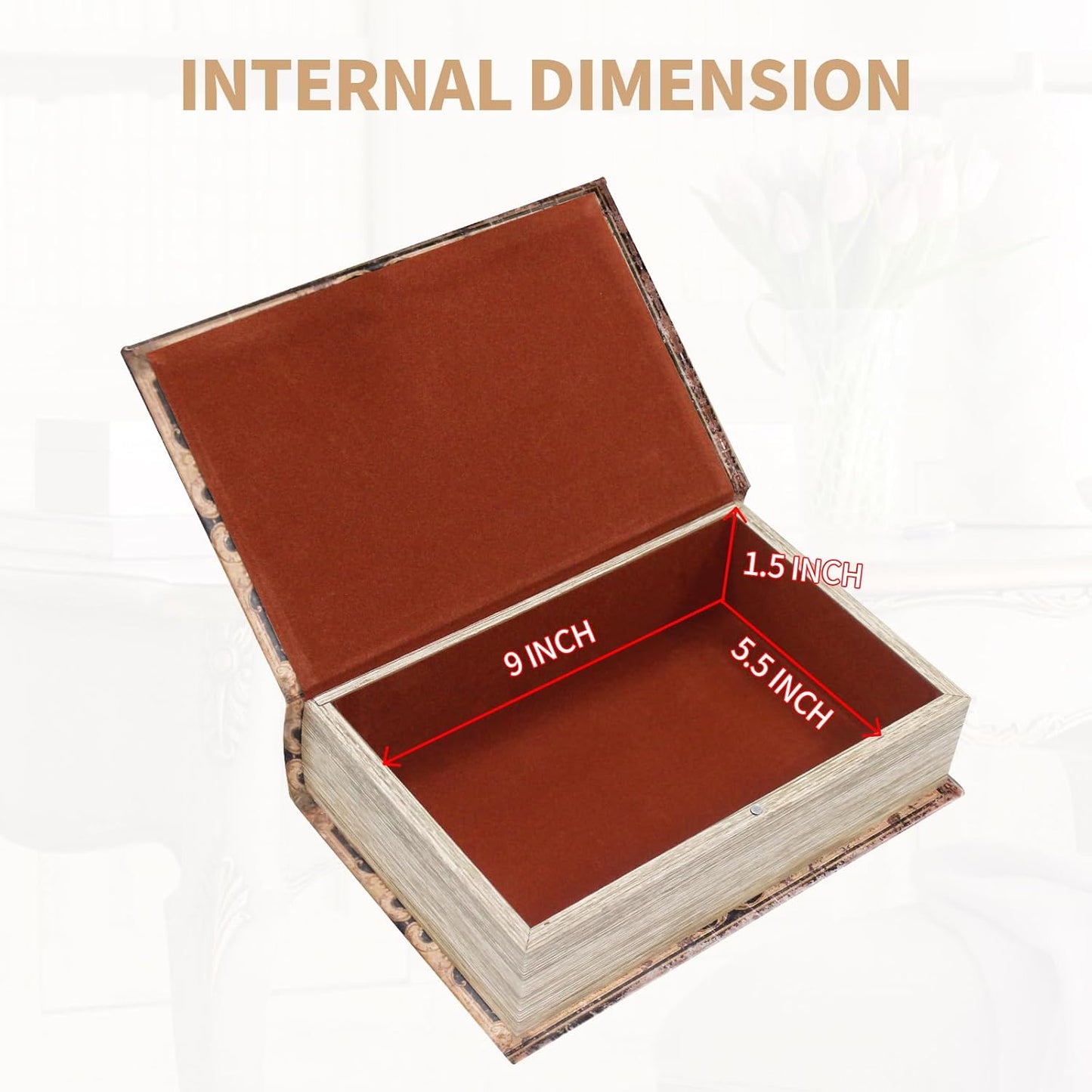 Decorative Storage Box for Home Decor - Vintage Faux Wood Book Box with Magnetic Lock, Hidden Jewelry & Remote Storage, Coffee Table Books Decor, Shelf Decor Accents (M Size, 10.2") -5-05
