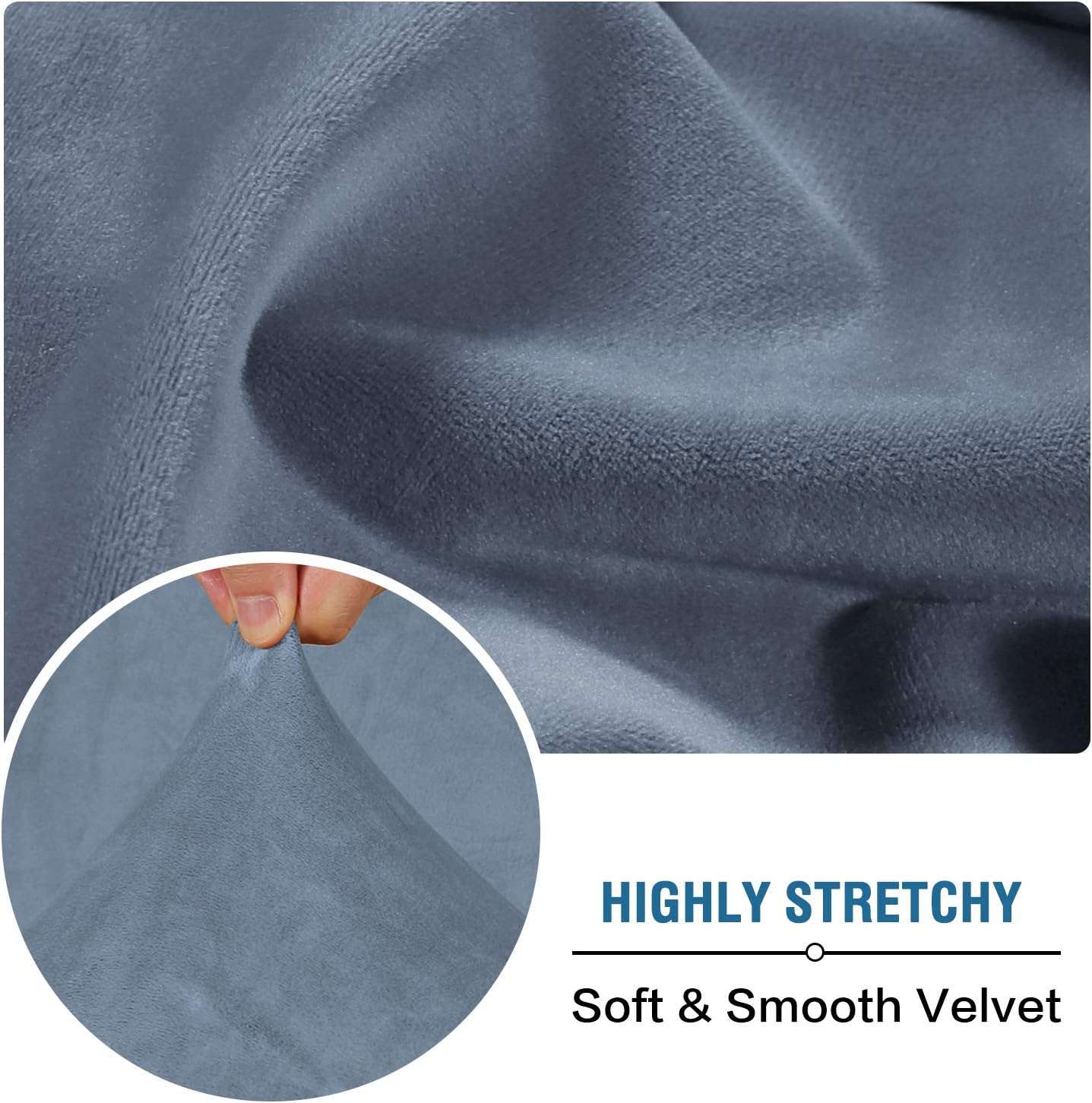 H.VERSAILTEX Velvet Stretch Couch Cushion Cover Plush Cushion Slipcover for Sofa Cushion Furniture Protector Seat Cushion Sofa Cover (3 Piece Sofa Cushion Covers, Stone Blue)