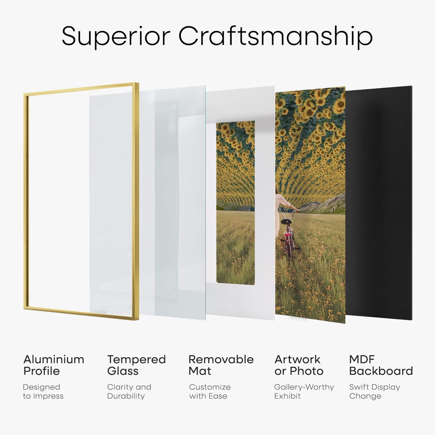 Homeforia 16x16 Picture Frame Gold, High End Metal 16 x 16 Square Poster Frame with Mat 12 x 12 Photo, 16x16 Frame Matted to 12x12 Print, 16by16 Gold Hanging Frames, Tempered Glass, Wall Kit, Set of 1