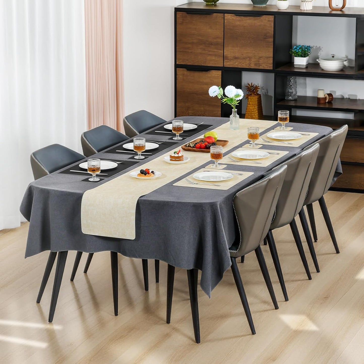 Myir JUN Placemats Dual Sided, Faux Leather Place Mats Set of 8 Indoor Placemats for Dining Table Non-Slip Washable Placemats Heat Resistant Outdoor Table Mats (Set of 8, Cream Black)