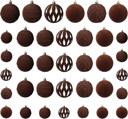 36pcs Velvet Ornaments for Christmas Trees, Flocked Christmas Balls Sets Assortment for Xmas Tree Holiday Decor