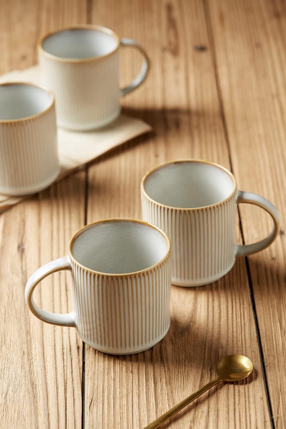 famiware Coffee Mug Set for 6, Star 12 oz Catering Mugs Cup Set with Handle for Coffee, Tea, Cocoa, Milk - Ceramic Stoneware Drinkware Set, Cappuccino White