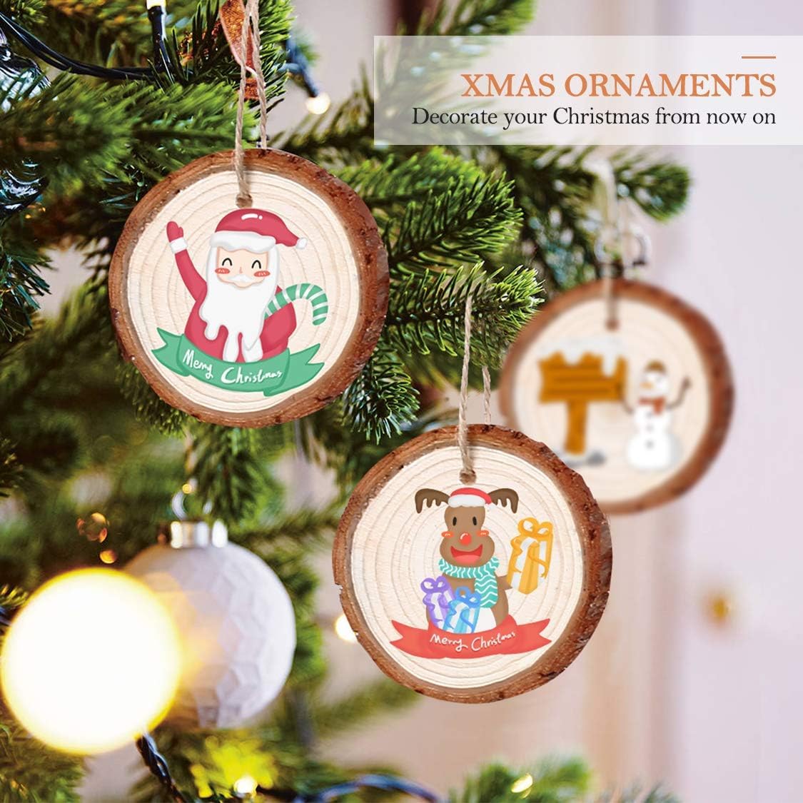 Wood Slices 30 Pcs 3.5-4 Inch Natural Wood Rounds Wooden Circles for Crafts Christmas Ornaments Unfinished Wood Kit with Predrilled Hole for DIY Arts Painting Centerpieces (3.5-4 inch)