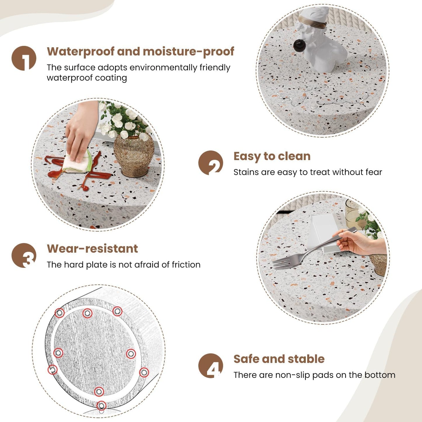 Round Nesting Coffee Table Set of 2 Modern Wood Coffee Tables Handcraft Drum Coffees Table Farmhouse Round Sofa Side Tables End Table for Living Room Small Spaces (Terrazzo)