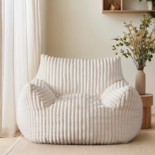 Oversized Bean Bag Chair for Adults, Giant Comfy Plush Boneless Bean Bag Couch with Filler for Kids - Reading Chair for Living Room, Bedroom & Dorm, Single Accent Chair Floor Lounger, Beige