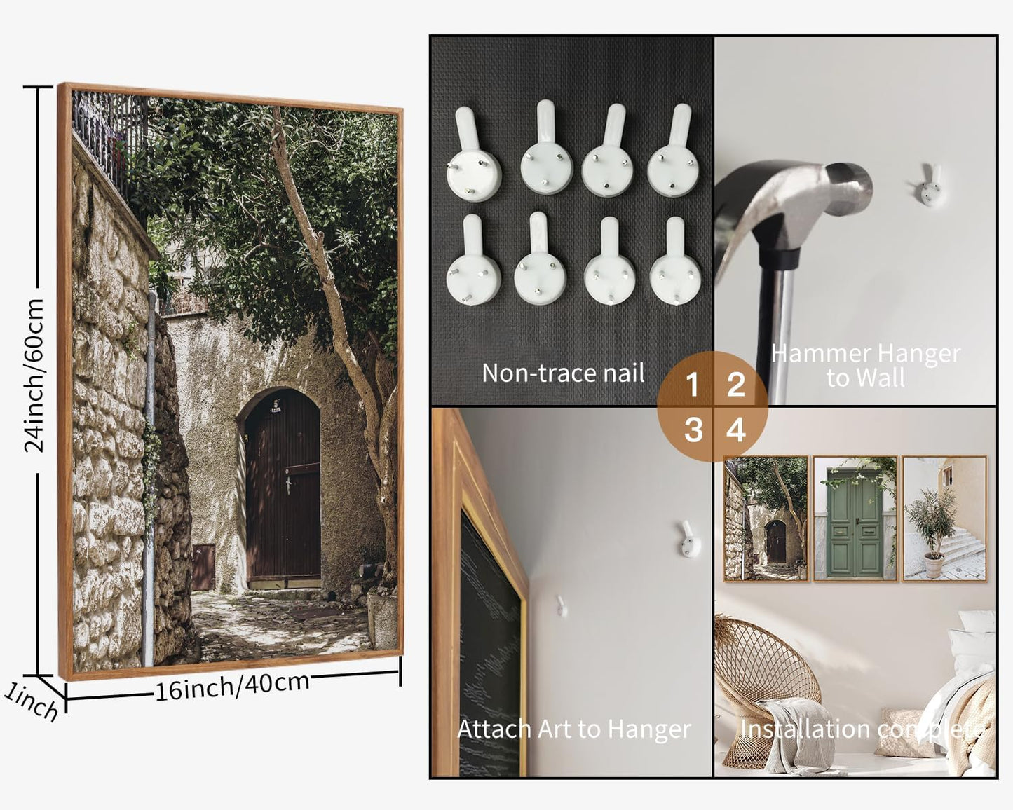 SIGNINART Large Vintage Italy City Landscape Framed Canvas Wall Art Set, Rustic Olive Green Tree Wall Decor, Modern Minimalist French Farmhouse Art Print for Living Room,Bedroom,Office 24"x36"x3