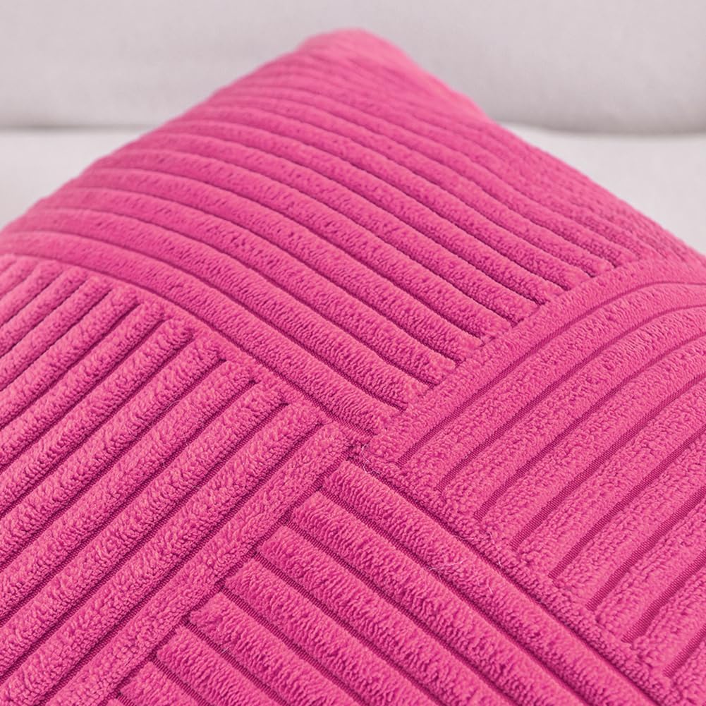 Fancy Homi 2 Packs Hot Pink Decorative Throw Pillow Covers 22x22 Inch for Living Room Couch Bed, Rustic Farmhouse Boho Home Decor, Soft Corss Corduroy Patchwork Accent Square Cushion Case 55x55 cm