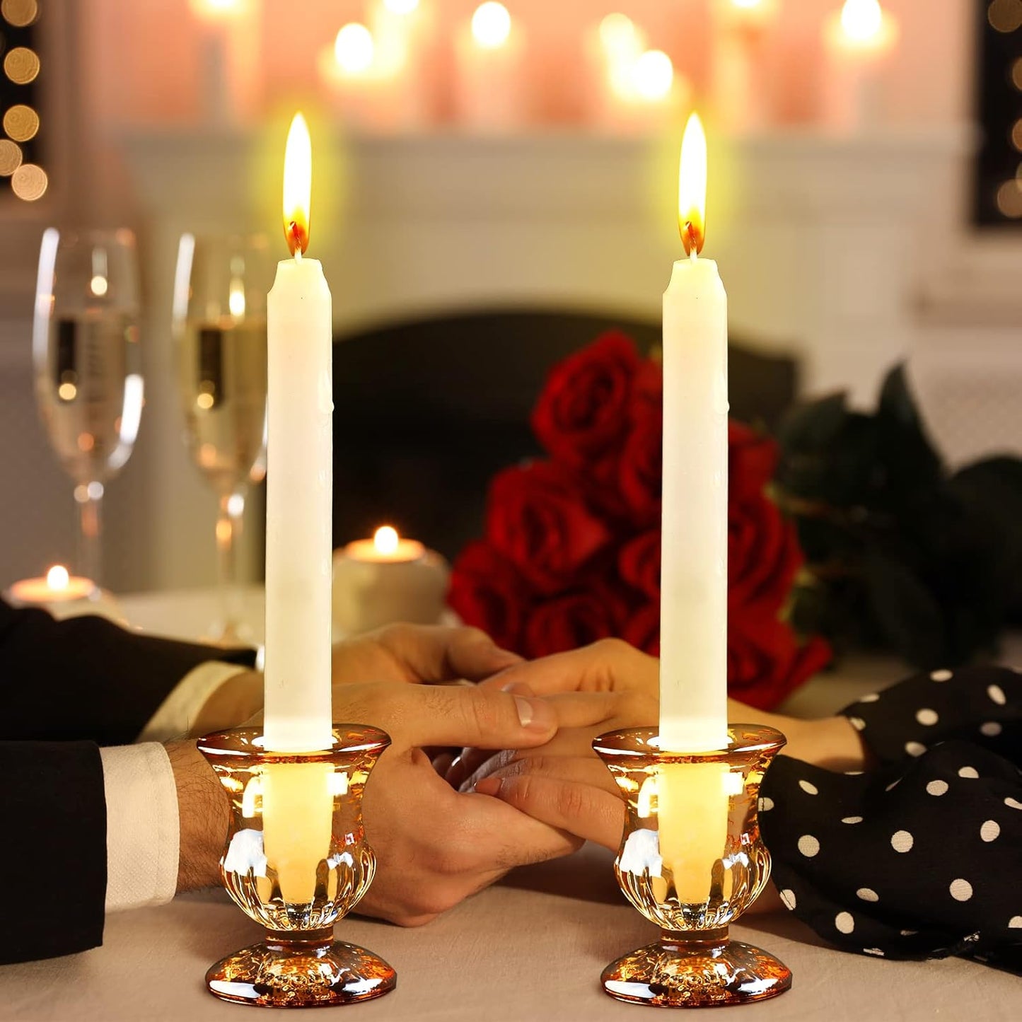 Foaincore 48 Pcs Glass Candlestick Holders Bulk 2.5 Inch Taper Candle Holders Small Ritual Candle Stand Table Centerpieces for Wedding Christmas Valentine's Festival Party Dining Decorations(Gold)