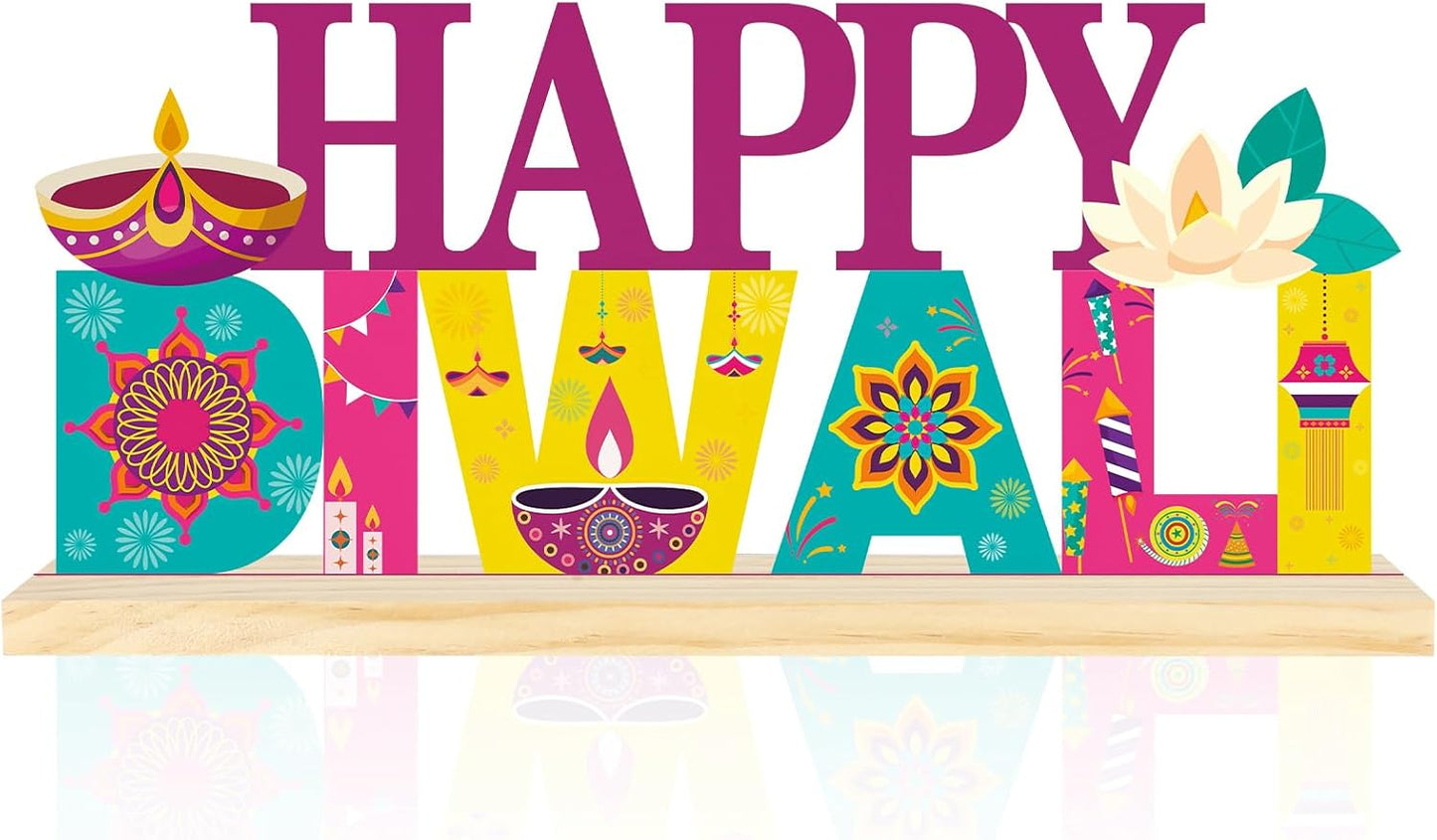 COCHIE Metal Happy Diwali Sign, Indian Festival of Light Table Centerpieces Decorations for Home, Office, Shelf, Mantel, Indoor, Traditional Party Supplies Decor (Diwali)